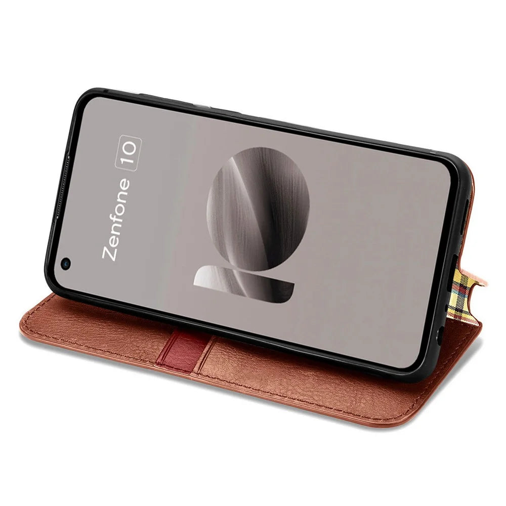 For Asus Zenfone 10 5G PU Leather Case Rhombus Imprint Wallet Stand Phone Cover - Brown - 3