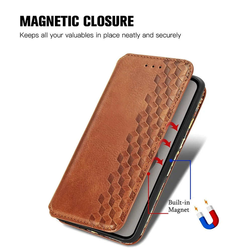 For Asus Zenfone 10 5G PU Leather Case Rhombus Imprint Wallet Stand Phone Cover - Brown - 4