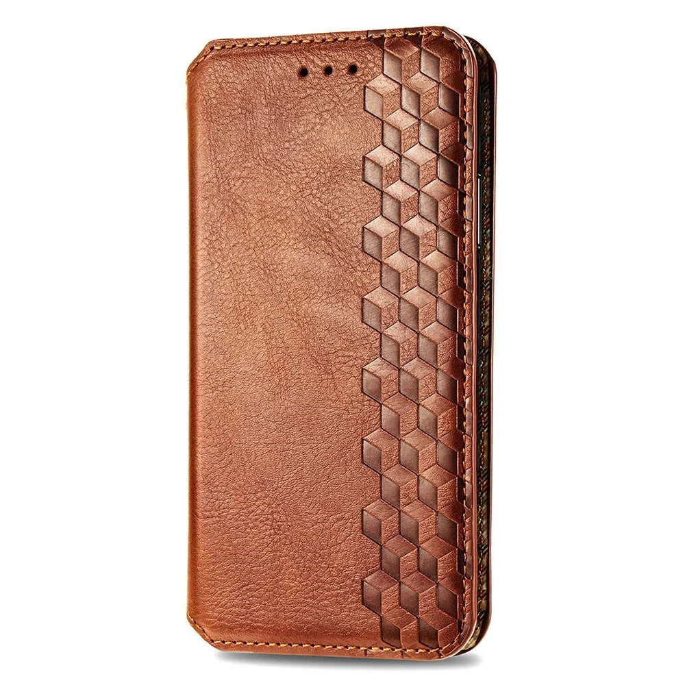 For Asus Zenfone 10 5G PU Leather Case Rhombus Imprint Wallet Stand Phone Cover - Brown - 5