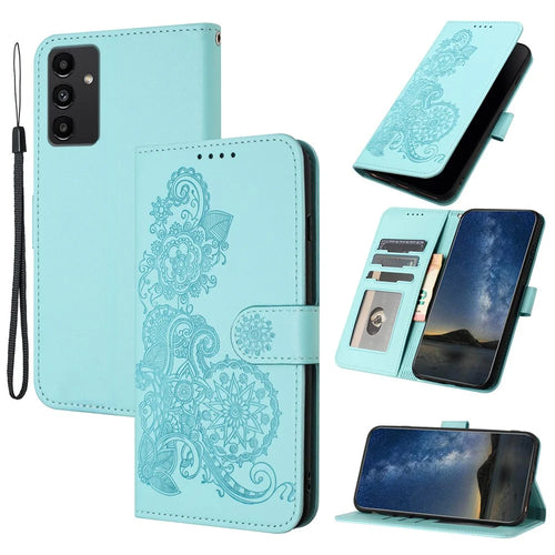 For Samsung Galaxy A05s 4G Phone Cases Mandala Flower Leather Wallet Mobile Cover with Strap - Baby Blue - 1