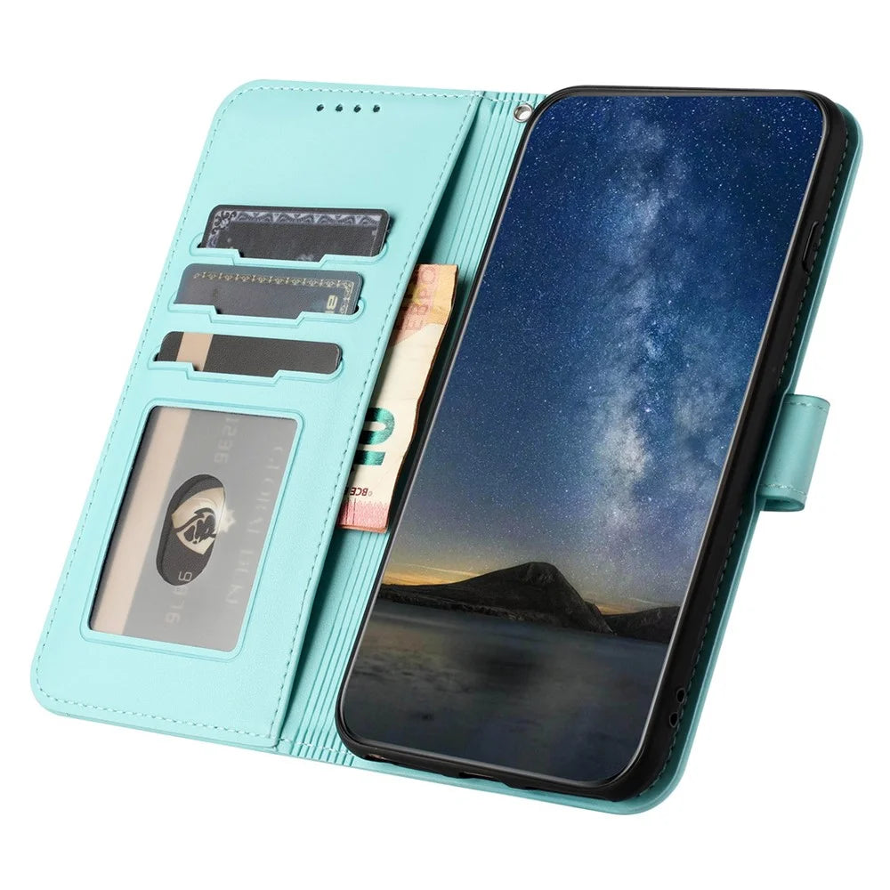 For Samsung Galaxy A05s 4G Phone Cases Mandala Flower Leather Wallet Mobile Cover with Strap - Baby Blue - 2