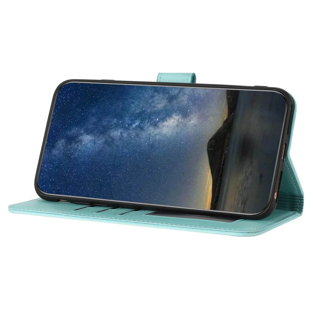 For Samsung Galaxy A05s 4G Phone Cases Mandala Flower Leather Wallet Mobile Cover with Strap - Baby Blue - 3