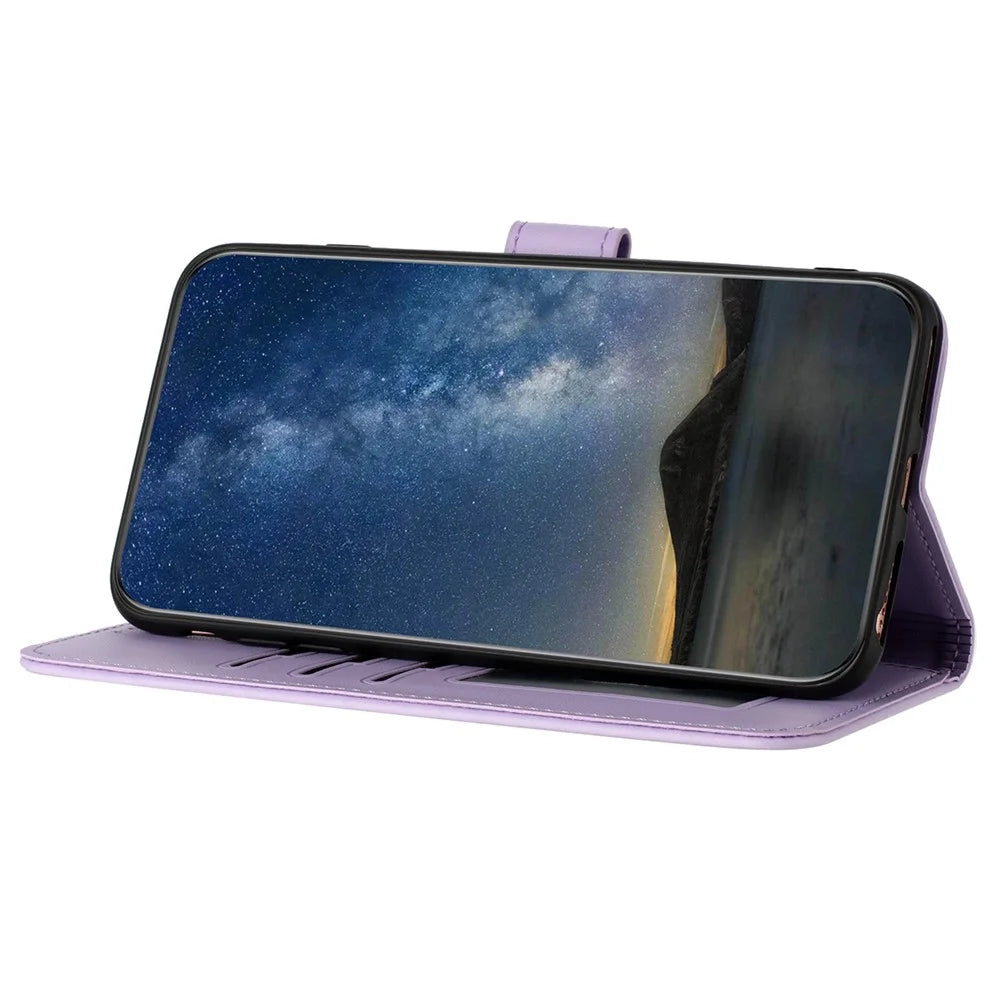 For Samsung Galaxy S24 Ultra Phone Cases Mandala Flower Leather Wallet Mobile Cover with Strap - Purple - 3