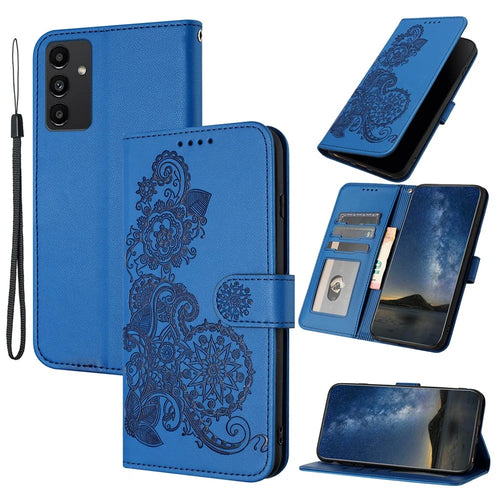 For Samsung Galaxy S24+ Phone Cases Mandala Flower Leather Wallet Mobile Cover with Strap - Sapphire - 1