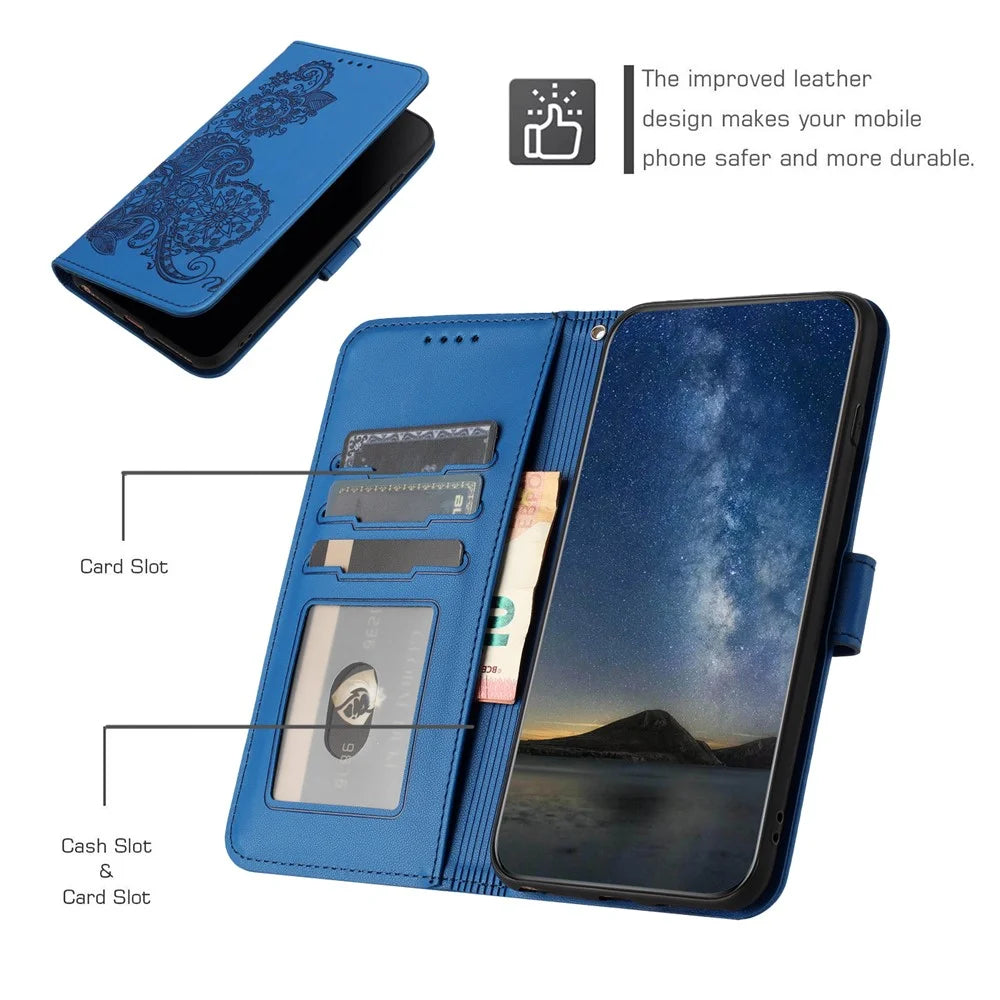 For Samsung Galaxy S24+ Phone Cases Mandala Flower Leather Wallet Mobile Cover with Strap - Sapphire - 7