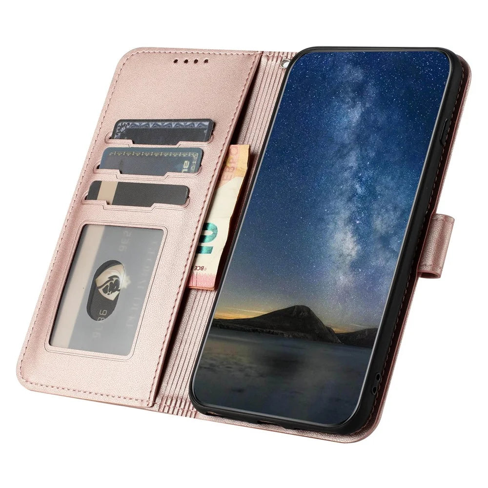 For Samsung Galaxy S24 Phone Cases Mandala Flower Leather Wallet Mobile Cover with Strap - Rose Gold - 2