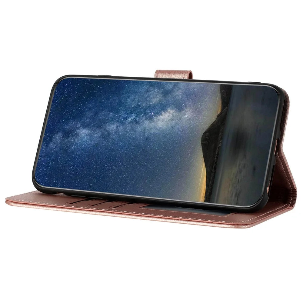 For Samsung Galaxy S24 Phone Cases Mandala Flower Leather Wallet Mobile Cover with Strap - Rose Gold - 3
