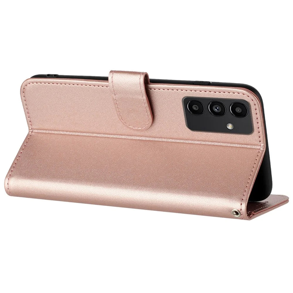 For Samsung Galaxy S24 Phone Cases Mandala Flower Leather Wallet Mobile Cover with Strap - Rose Gold - 4