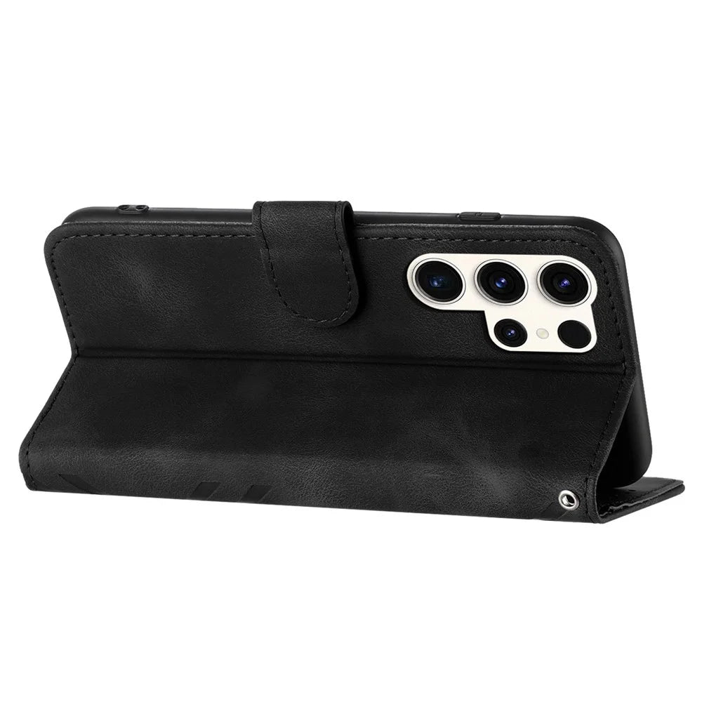 YX0040 For Samsung Galaxy S24 Ultra Case Geometric Pattern Imprinted Wallet Cover - Black - 4