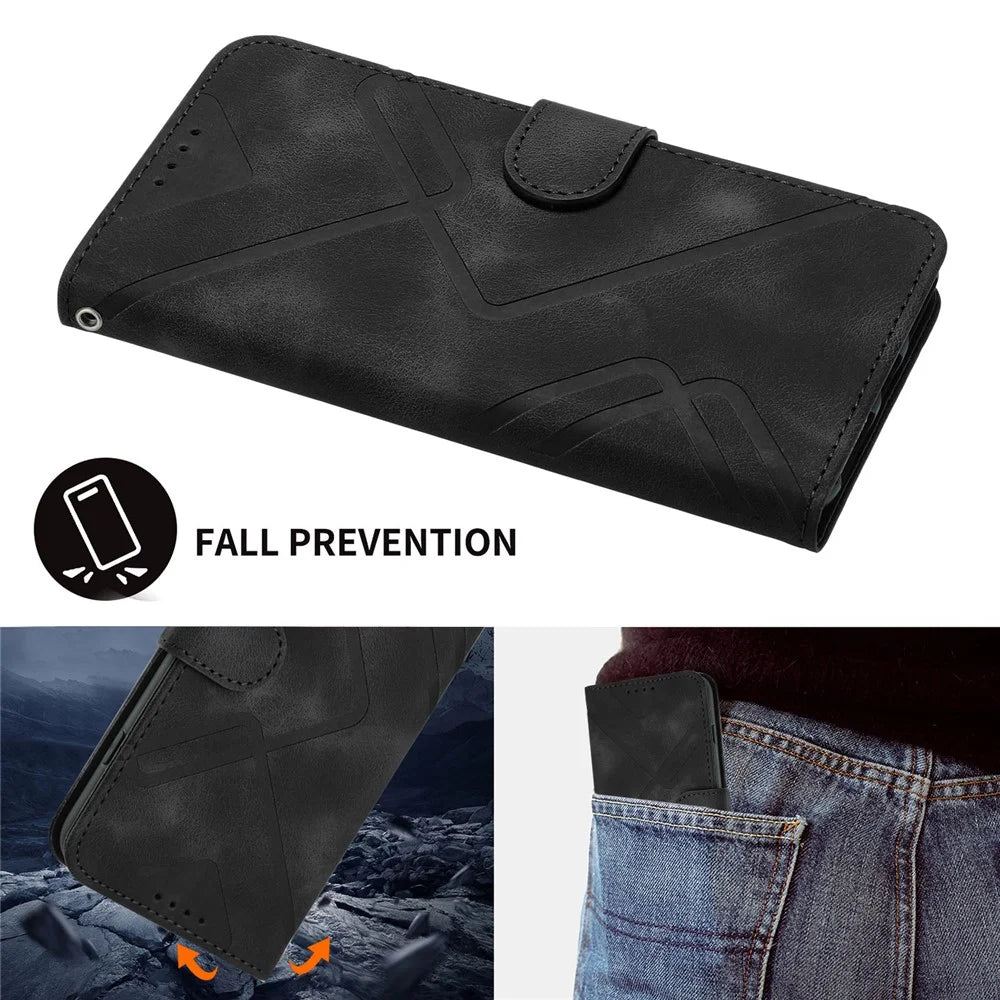 YX0040 For Samsung Galaxy S24 Ultra Case Geometric Pattern Imprinted Wallet Cover - Black - 6