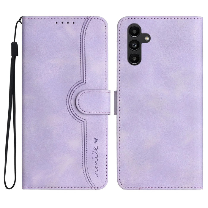 YX0030 For Samsung Galaxy S24 Leather Case Heart Shape Phone Cover - Purple - 1