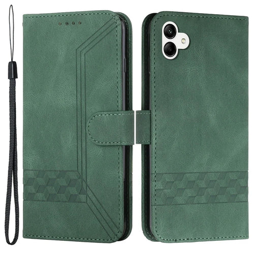 For Samsung Galaxy A05 4G Phone Case with Strap Imprint PU Leather Wallet Stand Cover - Blackish Green - 1