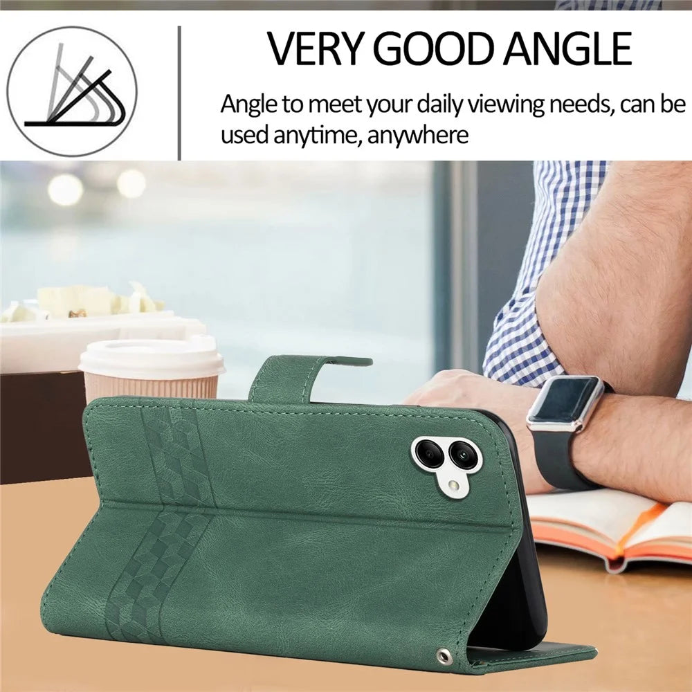 For Samsung Galaxy A05 4G Phone Case with Strap Imprint PU Leather Wallet Stand Cover - Blackish Green - 4