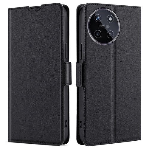 For Realme 11 4G (159.9x73.3x7.95mm) Case Stand Leather Phone Cover with Card Slot - Black - 1