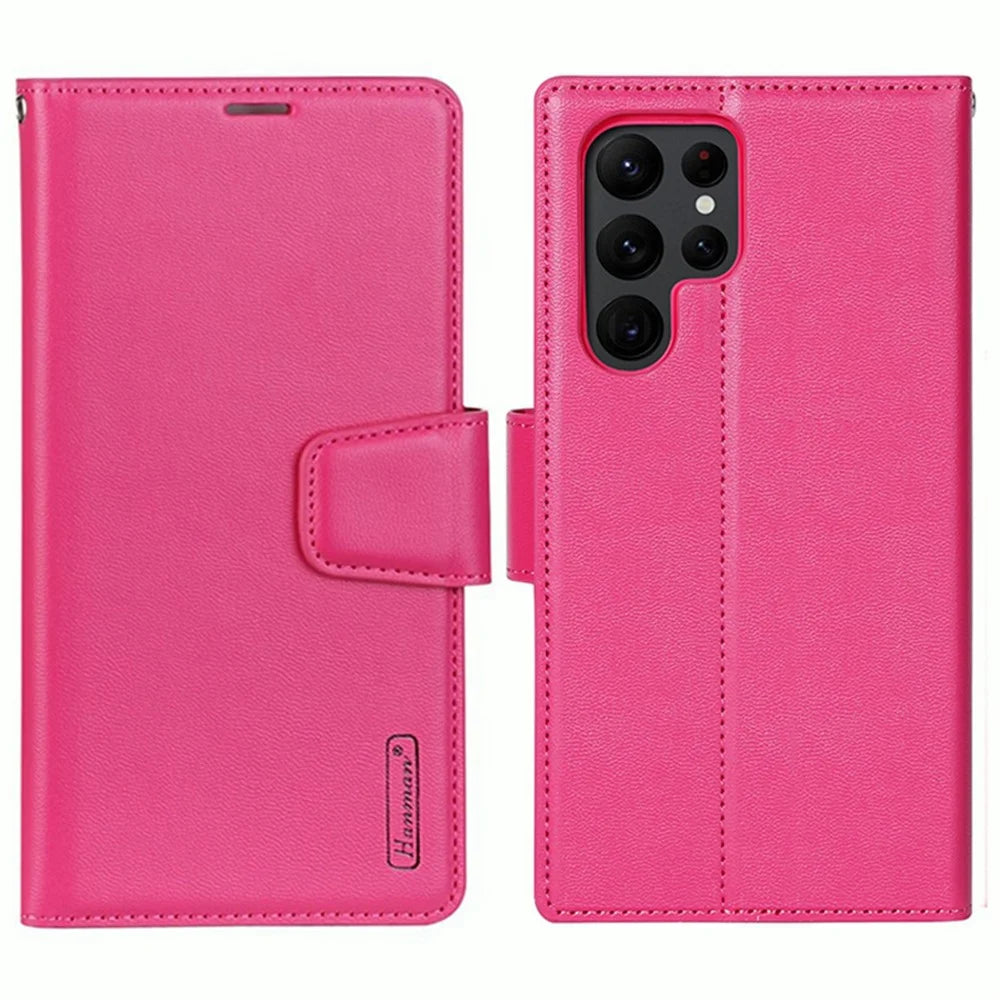HANMAN Mill Series for Samsung Galaxy S24 Ultra Dustproof Cell Phone Case PU Leather Cover Wallet - Rose - 1