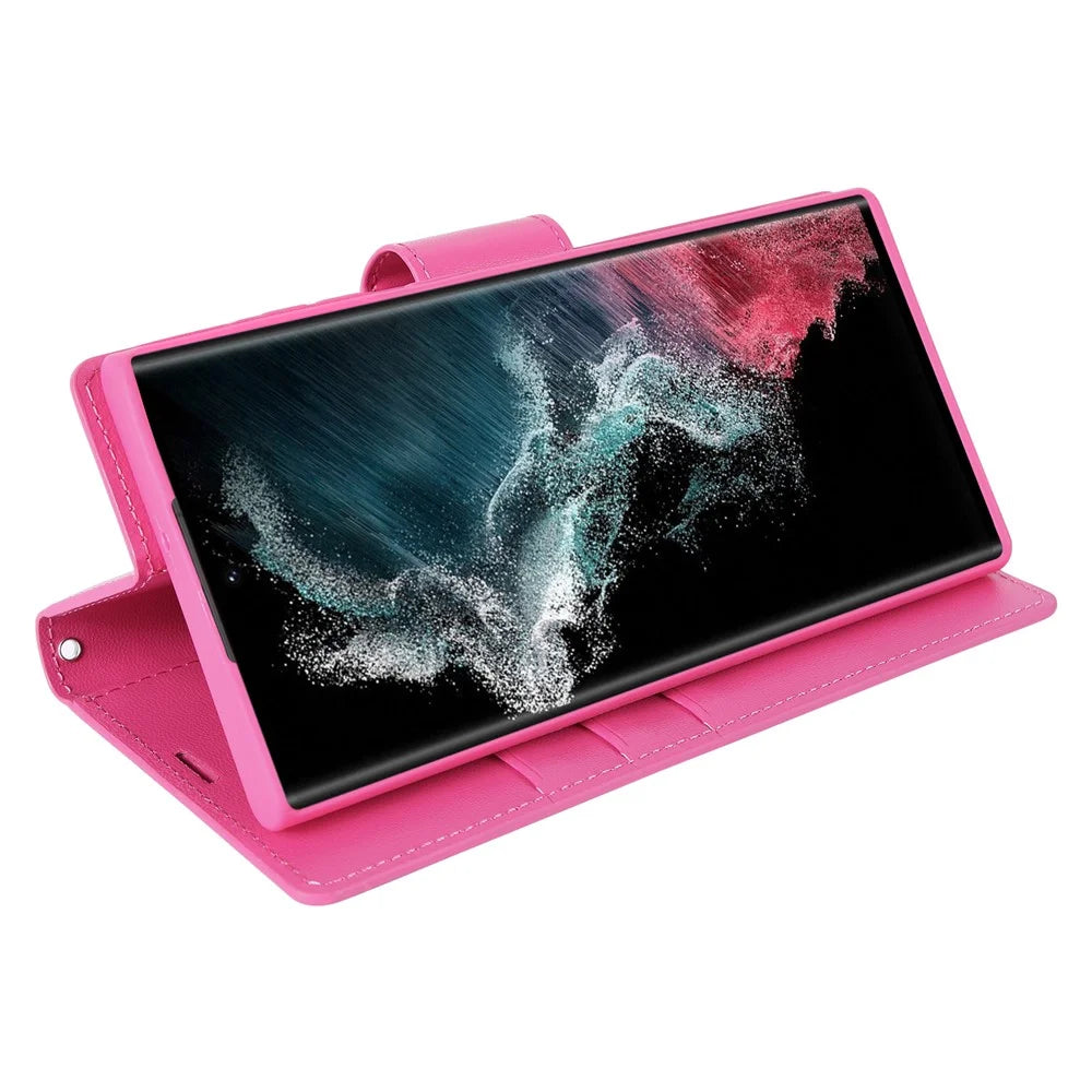 HANMAN Mill Series for Samsung Galaxy S24 Ultra Dustproof Cell Phone Case PU Leather Cover Wallet - Rose - 2