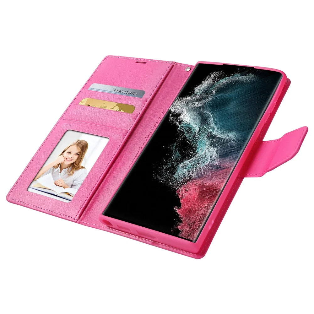 HANMAN Mill Series for Samsung Galaxy S24 Ultra Dustproof Cell Phone Case PU Leather Cover Wallet - Rose - 3