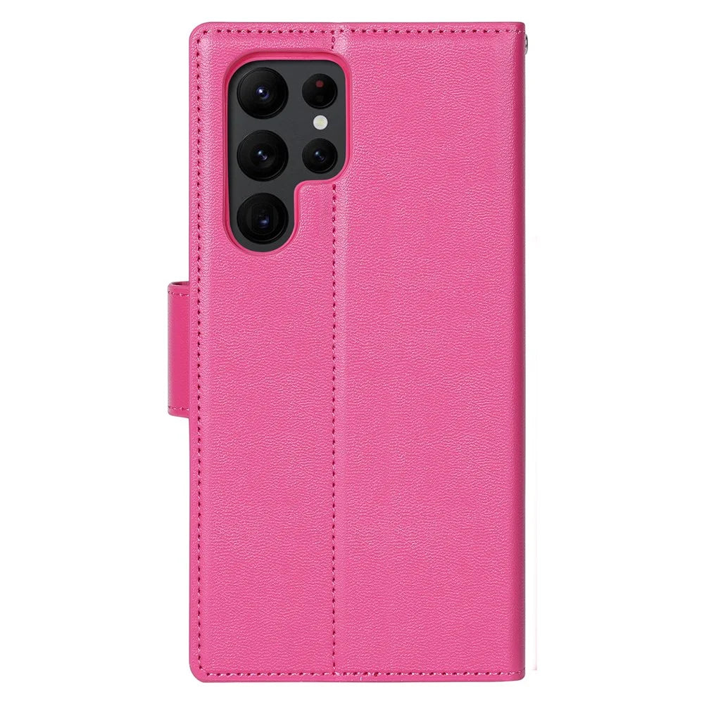 HANMAN Mill Series for Samsung Galaxy S24 Ultra Dustproof Cell Phone Case PU Leather Cover Wallet - Rose - 5