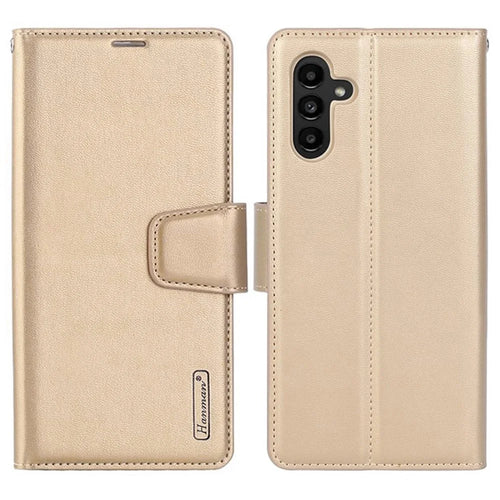 HANMAN Mill Series for Samsung Galaxy A25 5G (Global) (161.0 x 76.5 x 8.3mm) Case Flip Phone Shell Wallet PU Leather Phone Cover - Gold - 1