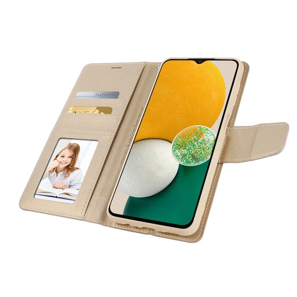 HANMAN Mill Series for Samsung Galaxy A25 5G (Global) (161.0 x 76.5 x 8.3mm) Case Flip Phone Shell Wallet PU Leather Phone Cover - Gold - 3