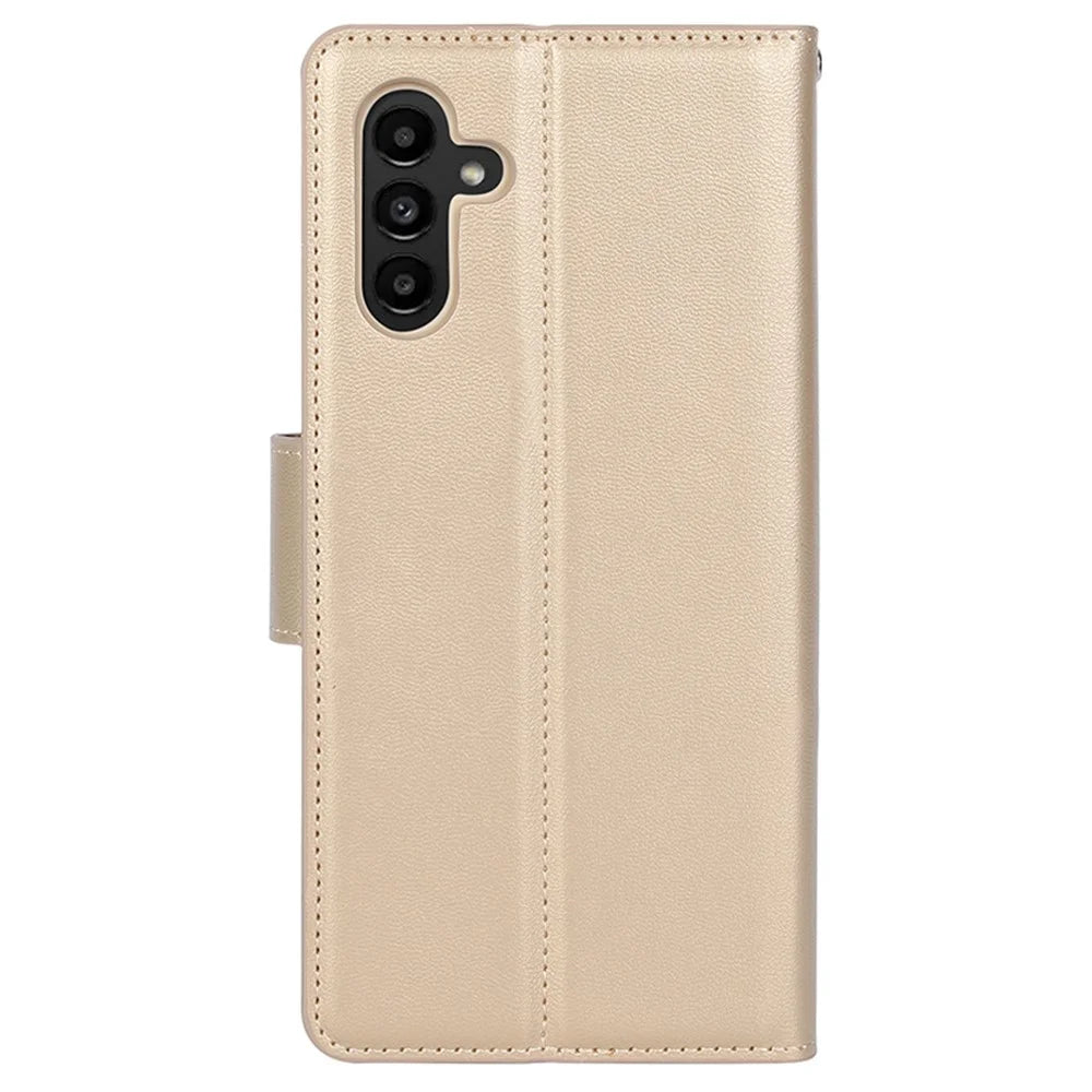 HANMAN Mill Series for Samsung Galaxy A25 5G (Global) (161.0 x 76.5 x 8.3mm) Case Flip Phone Shell Wallet PU Leather Phone Cover - Gold - 5