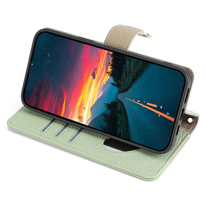 For OnePlus Nord CE 2 Lite 5G Leather Case Zipper Wallet Phone Cover Stand with Chain Strap - Green - 3