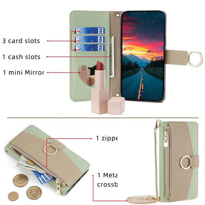 For OnePlus Nord CE 2 Lite 5G Leather Case Zipper Wallet Phone Cover Stand with Chain Strap - Green - 4
