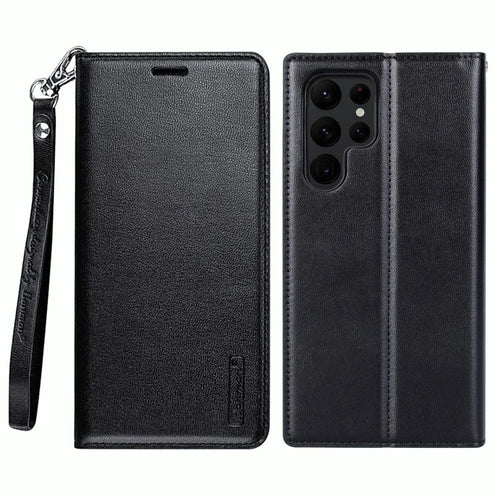 HANMAN Minuo Series For Samsung Galaxy S24 Ultra Magnetic Case PU Leather Wallet Phone Cover - Black - 1