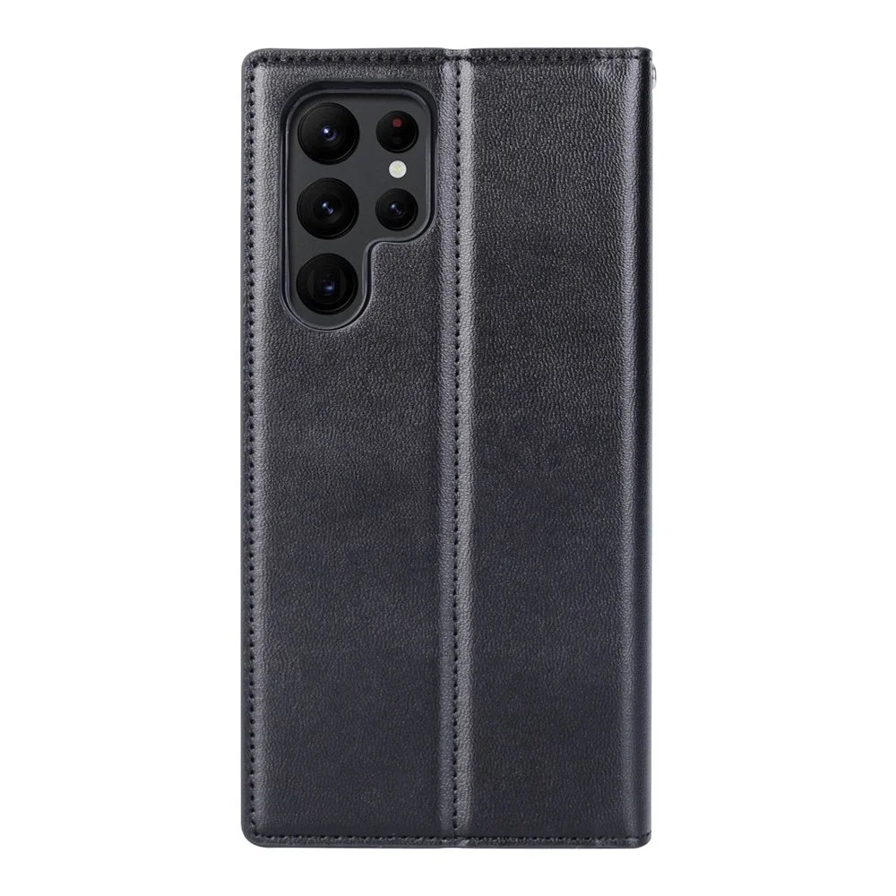 HANMAN Minuo Series For Samsung Galaxy S24 Ultra Magnetic Case PU Leather Wallet Phone Cover - Black - 5