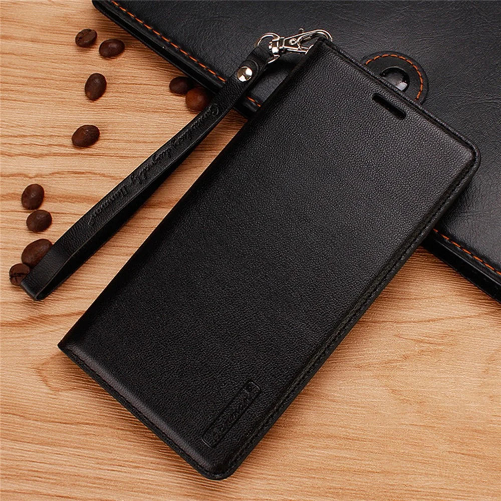 HANMAN Minuo Series For Samsung Galaxy S24 Ultra Magnetic Case PU Leather Wallet Phone Cover - Black - 6