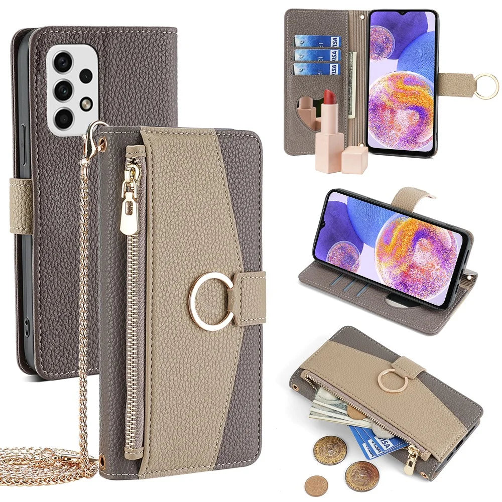 For Samsung Galaxy A23 5G (Global Version)  /  A23 4G Leather Case Phone Cover Stand Wallet with Strap - Grey - 1