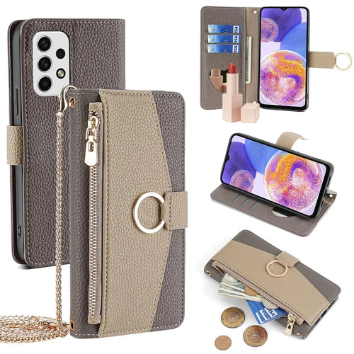 For Samsung Galaxy A23 5G (Global Version)  /  A23 4G Leather Case Phone Cover Stand Wallet with Strap - Grey - 1