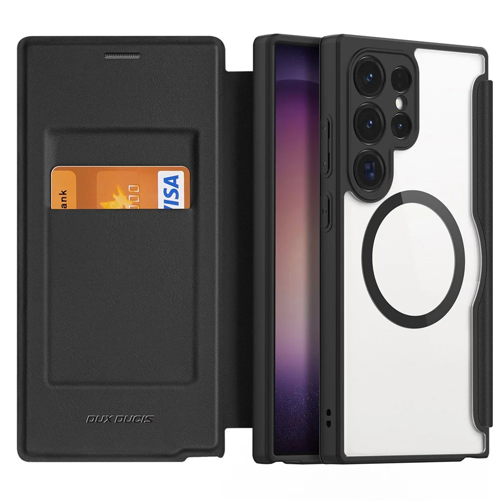 For Samsung Galaxy S24 Ultra Leather Case DUX DUCIS Skin X Pro Series Flip Cover Magnetic Case - Black - 2