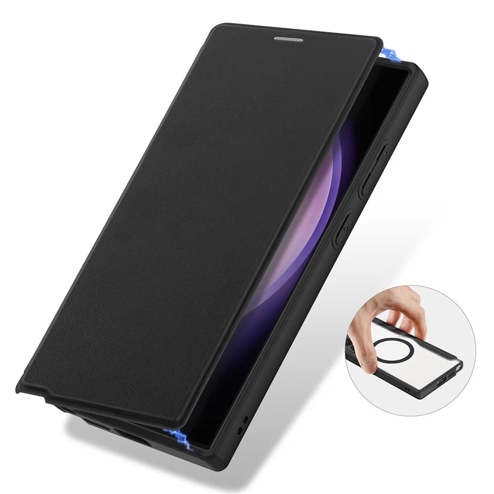 For Samsung Galaxy S24 Ultra Leather Case DUX DUCIS Skin X Pro Series Flip Cover Magnetic Case - Black - 7