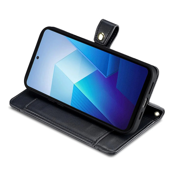 For vivo V29e (Global) 5G Case Wallet Leather Stand Phone Cover with 2 Straps - Black - 3