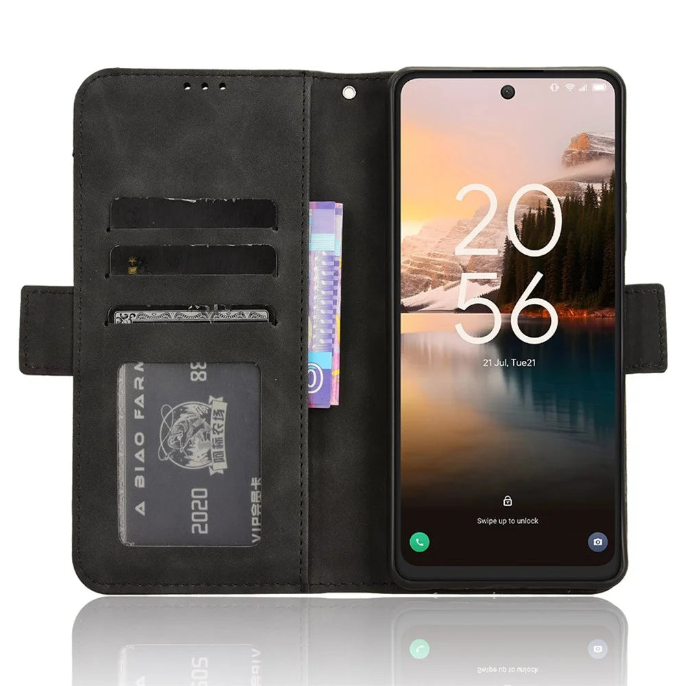 For TCL 40 Nxtpaper 4G Magnetic Phone Case PU Leather Stand Cover with Multiple Card Slots - Black - 3