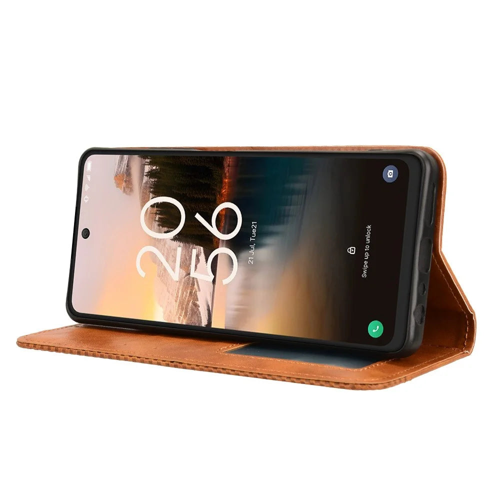 For TCL 40 Nxtpaper 4G Cell Phone Cases Imprint PU Leather Anti-Drop Stand Cover - Brown - 3