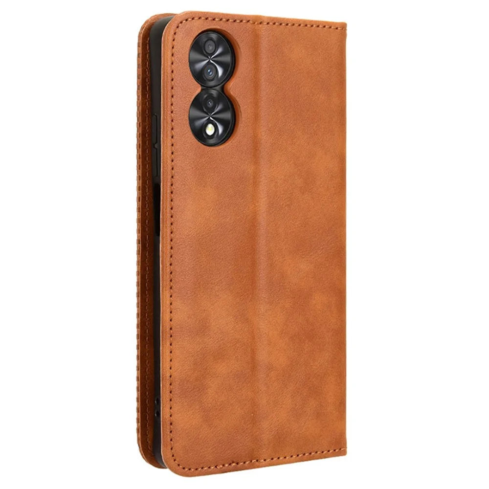 For TCL 40 Nxtpaper 4G Cell Phone Cases Imprint PU Leather Anti-Drop Stand Cover - Brown - 7
