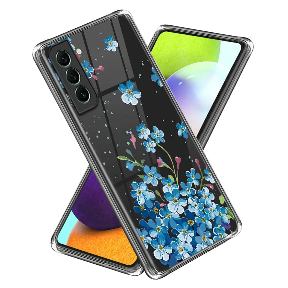 For Samsung Galaxy S24 Phone Case IMD Pattern Design Anti-scratch TPU Cover - Blue Flower - 1
