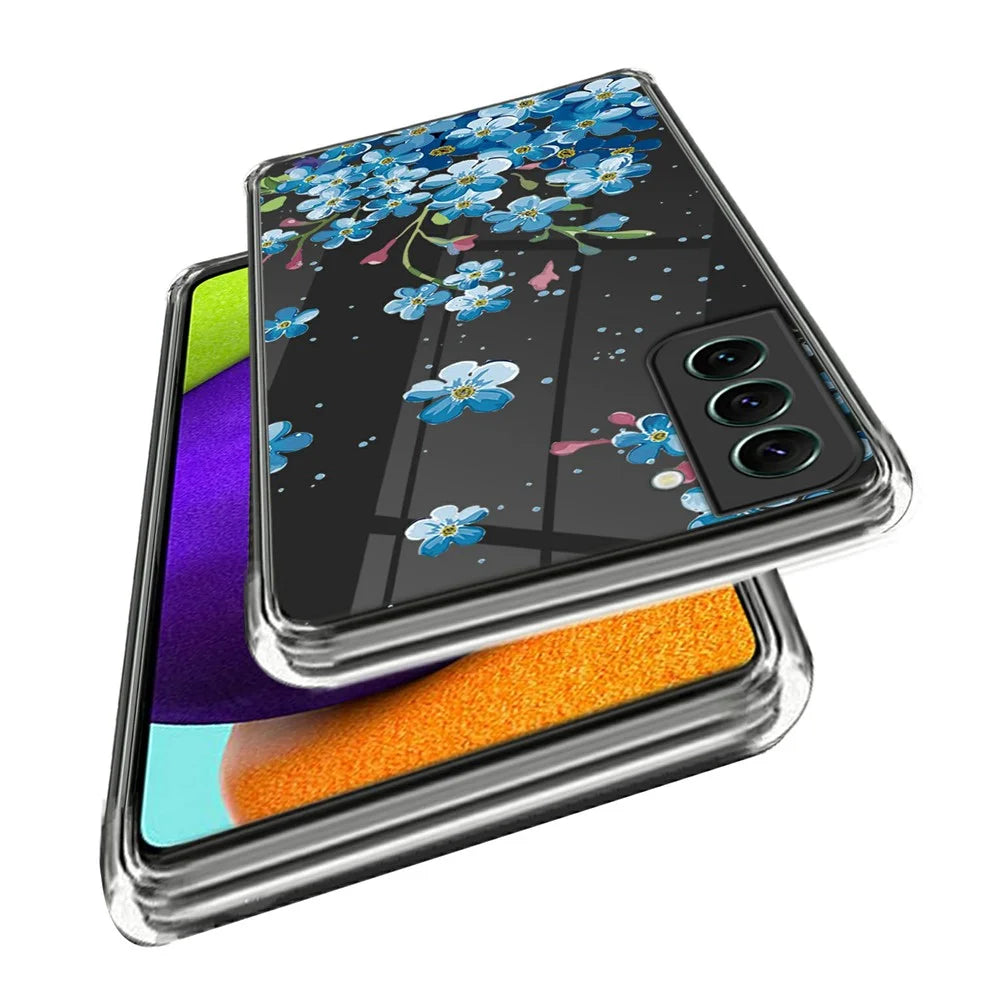 For Samsung Galaxy S24 Phone Case IMD Pattern Design Anti-scratch TPU Cover - Blue Flower - 2