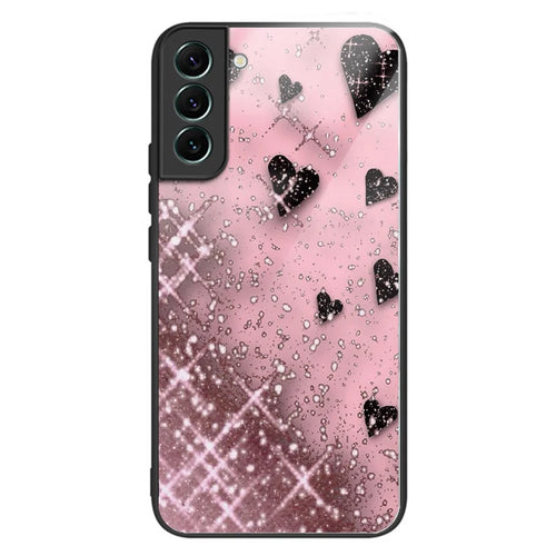 For Samsung Galaxy S24 Phone Case Tempered Glass+TPU Pattern Printed Back Cover - Love / Pink - 1