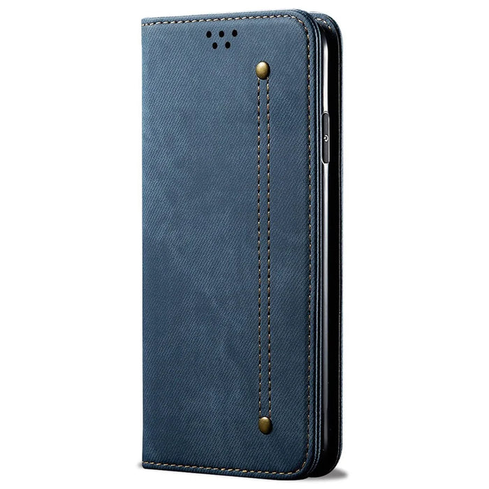 For Samsung Galaxy A35 5G Wallet Case Jeans Cloth Texture PU Leather Cover - Blue - 5