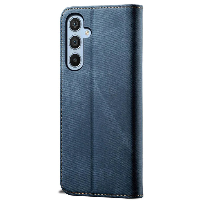 For Samsung Galaxy A35 5G Wallet Case Jeans Cloth Texture PU Leather Cover - Blue - 6
