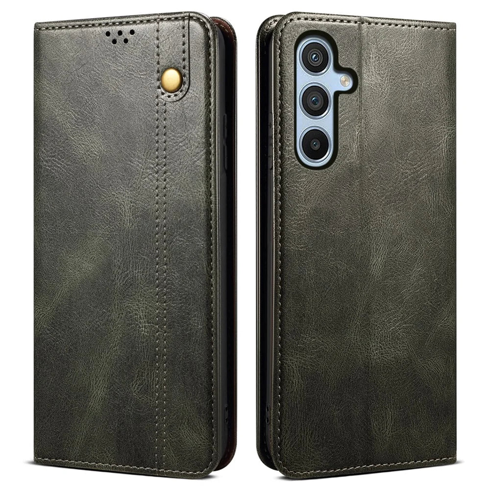 For Samsung Galaxy A35 5G Leather Case Magnetic Auto Closing Wallet Cover - Green - 1