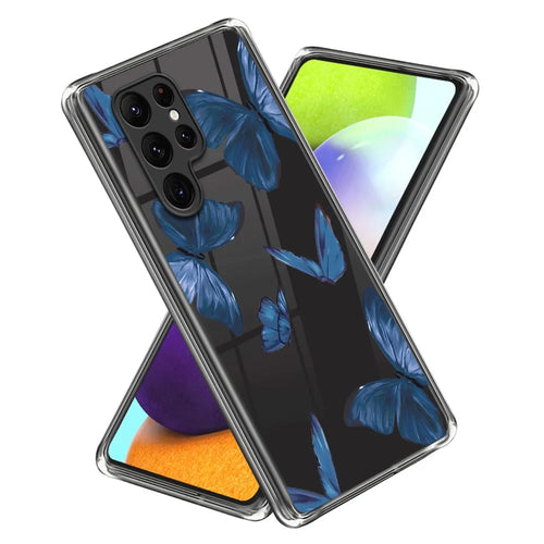 For Samsung Galaxy S24 Ultra Case Anti-scratch TPU Back Cover with Pattern Printing - Blue Butterflies - 1