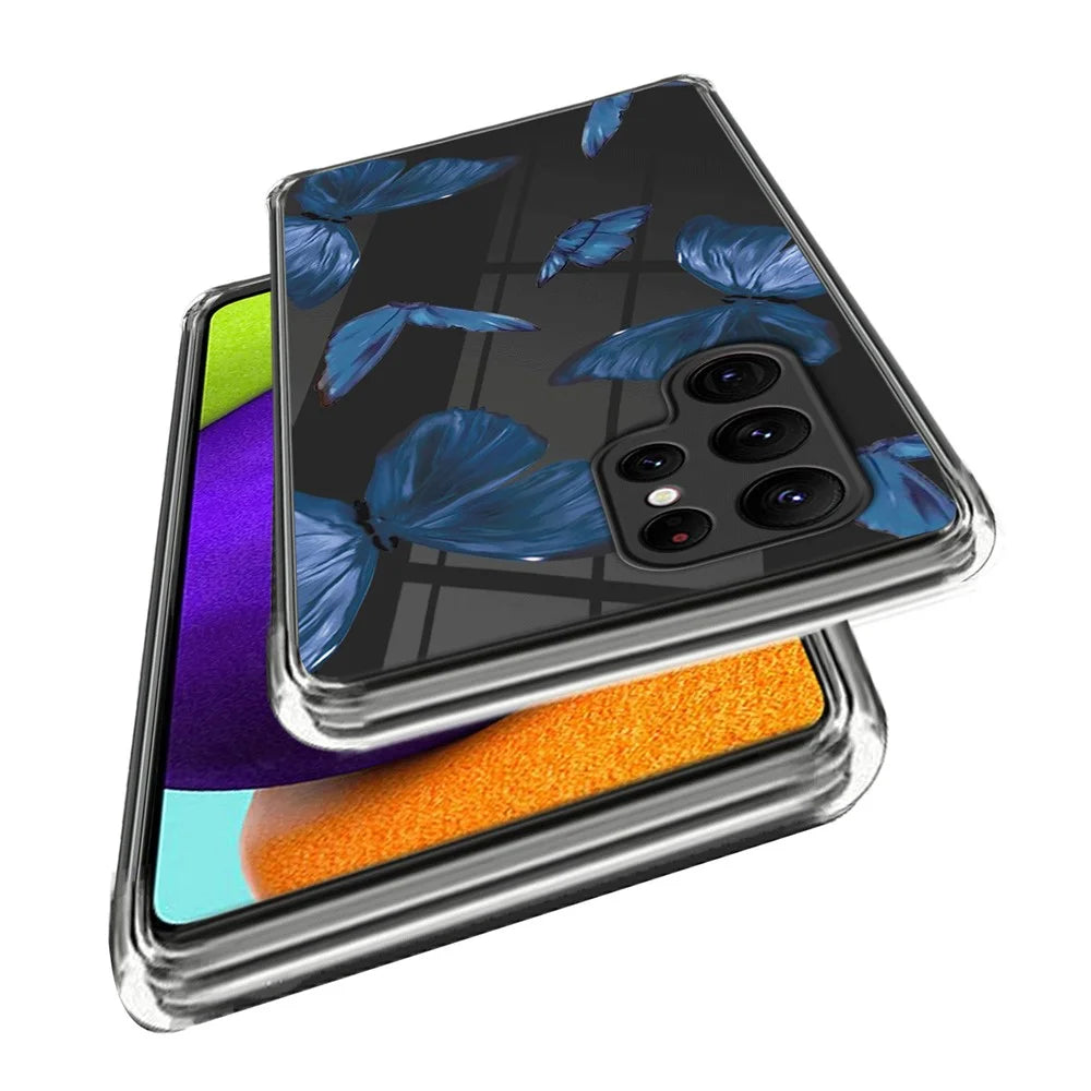 For Samsung Galaxy S24 Ultra Case Anti-scratch TPU Back Cover with Pattern Printing - Blue Butterflies - 2
