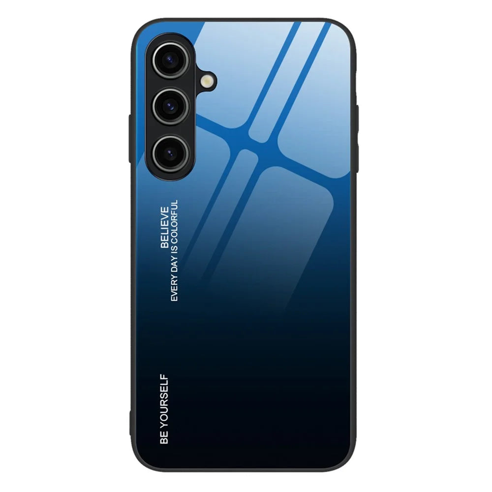 For Samsung Galaxy A35 5G Case Gradient Color Tempered Glass Phone Back Cover - Blue  /  Black - 1