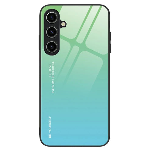 For Samsung Galaxy A15 5G Back Case Gradient Color Tempered Glass Phone Cover Protector - Cyan  /  Blue - 1