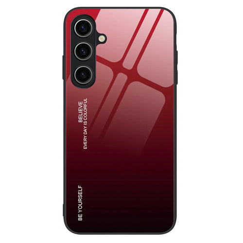 For Samsung Galaxy A15 4G Glass Case Gradient Color Shockproof Tempered Glass Back Cover - Red  /  Black - 1
