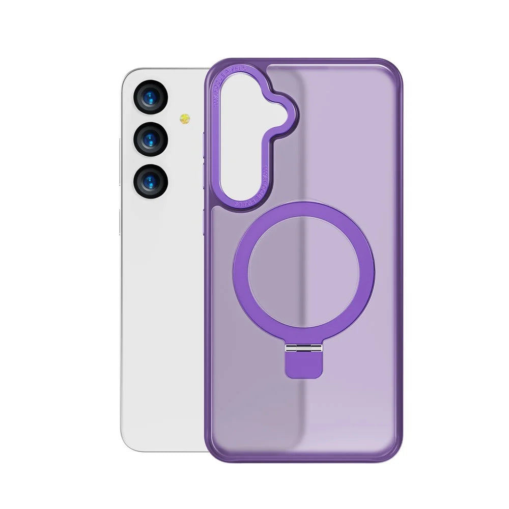 For Samsung Galaxy S24 Magnetic Case Anti-Drop TPU+PC Kickstand Phone Cover - Dark Purple - 7